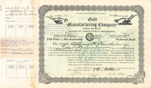 Gale Manufacturing Co. - Stock Certificate